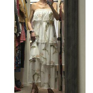 NWT WHBM Strapless Floral Maxi Dress Layered Chiffon - Small